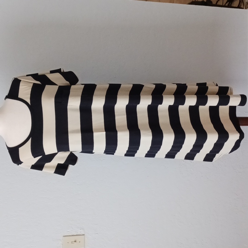 LuLaRoe Carly Beige and Black Striped High Low Swing Dress in Size 2x